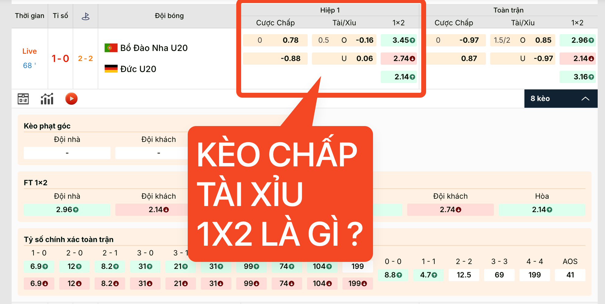 Giải thích dễ hiểu về Cược chấp, tài xỉu, 1x2 khi đọc bảng kèo nhà cái